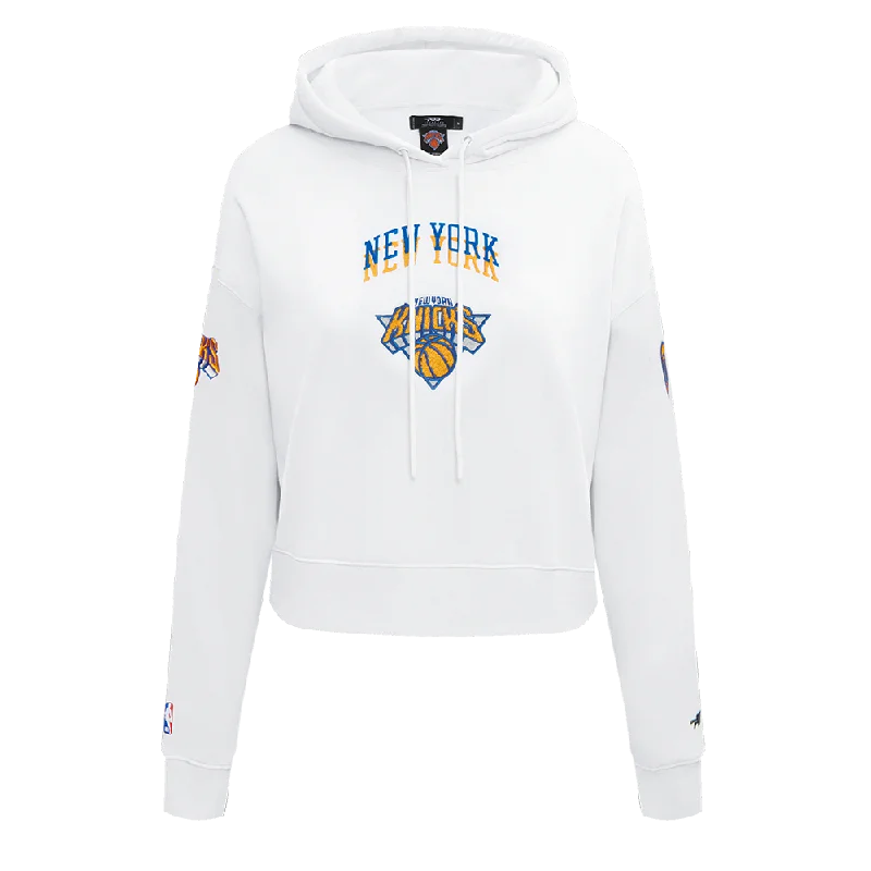 NBA NEW YORK KNICKS CITY EDITION 24-25 WOMEN'S FLC CROPPED PO HOODIE (WHITE)