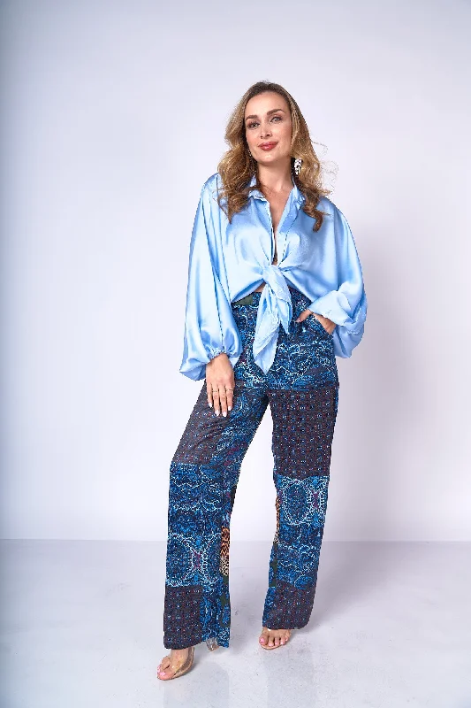 Abstract Print Satin Pants