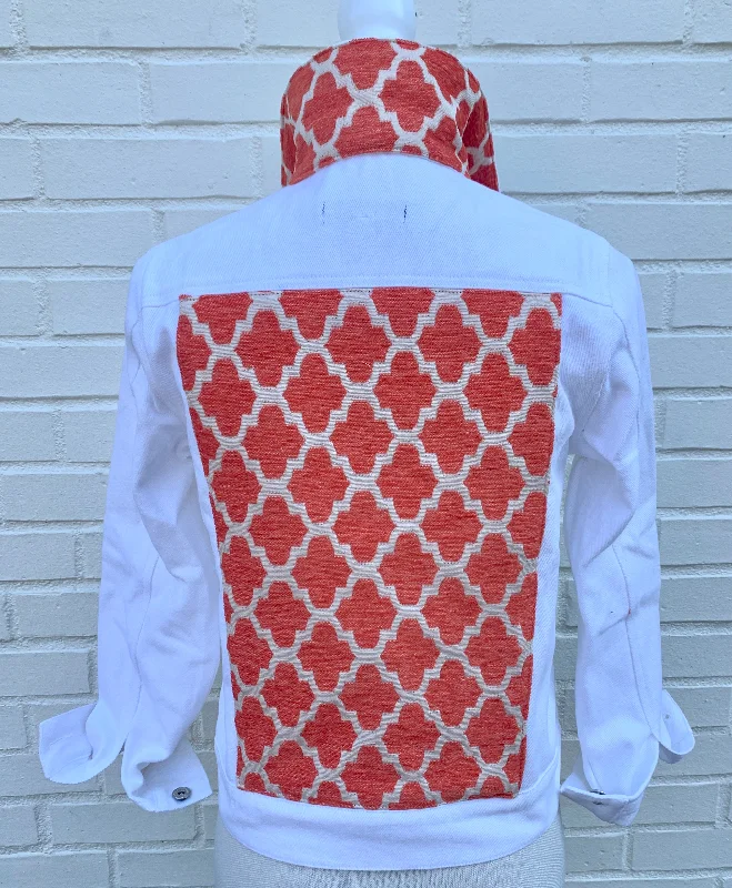 Dorothy White Denim Jacket w Orange Tile (DWJ19)