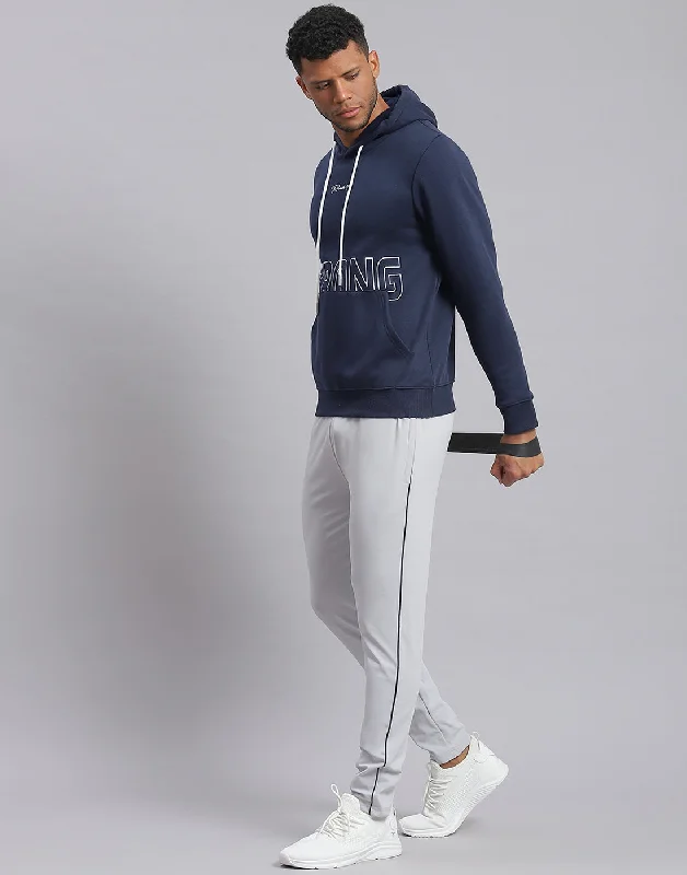 Men Navy Blue Printed Hooded Full Sleeve Sweatshirt