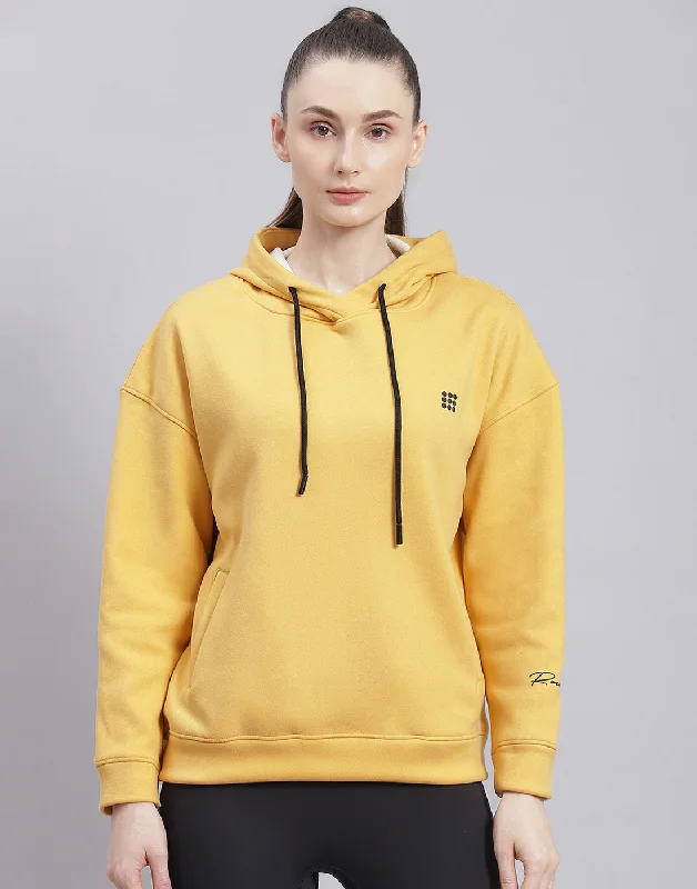 Women Yellow Solid Hooded Full Sleeve Sweatshirt