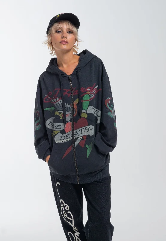 Womens True Snake Zip Through Hoodie - Charcoal