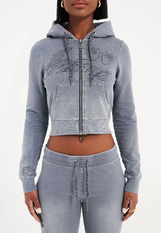 Womens Watchingfly Cropped Zip Thru Hoodie - Washed Grey