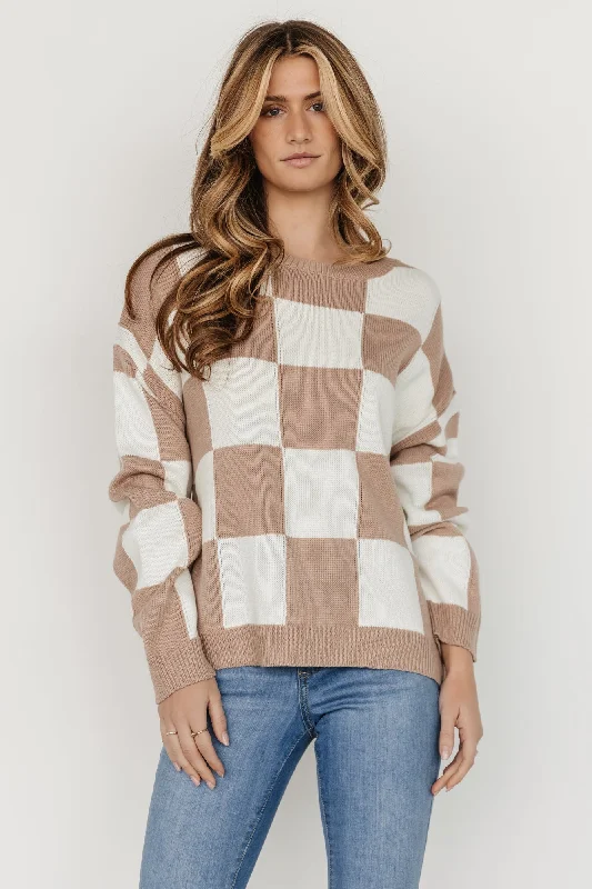 Bella Checkered Sweater | Taupe