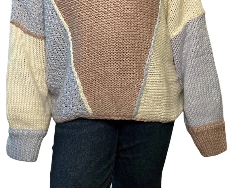 Color Block Turtleneck Sweater In Brown/multi