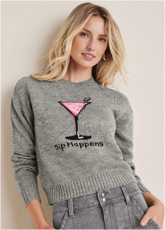 Sip Happens Sweater - Heather Grey