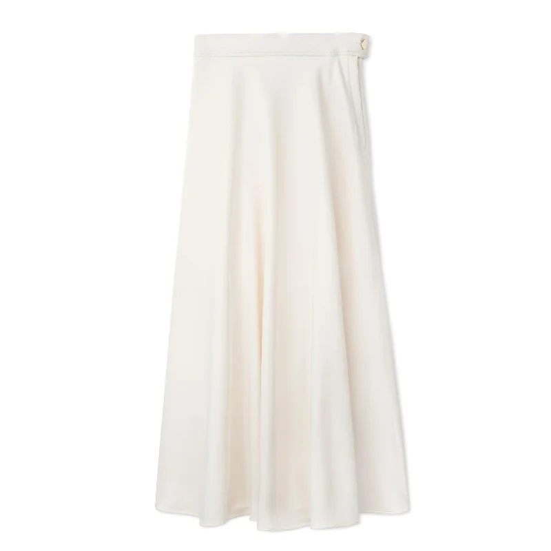 Signature Circle Skirt with Leather Waist Band-Ivory