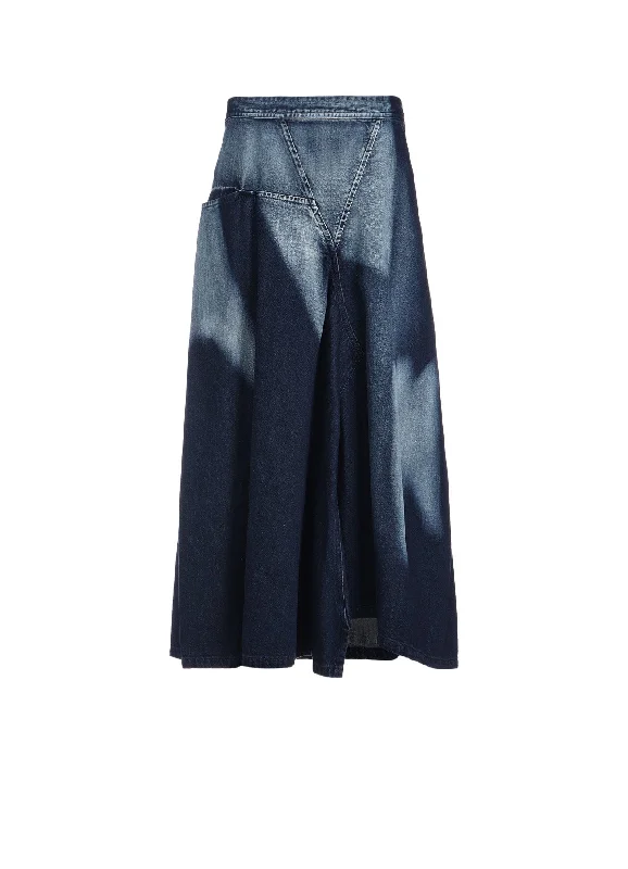 C/ SPOTTED DENIM TRIANGLE GUSSET FLARE SKIRT