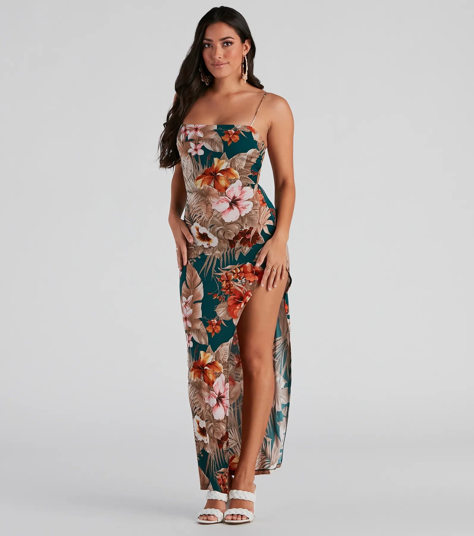 Tropical Flower Lattice Back Dress