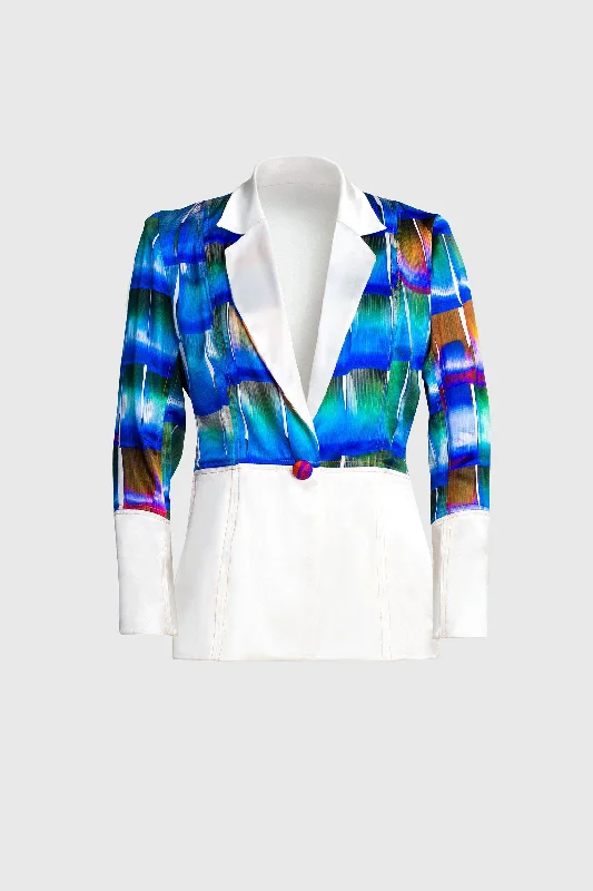 Printed Silk Blazer - Electric Blue