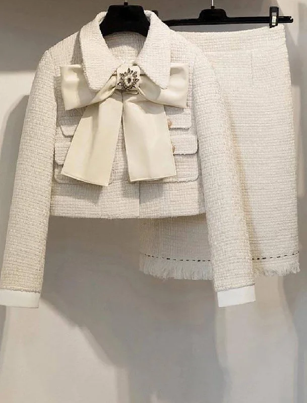 Tweed Jacket With Bow And Skirt Two Piece Set