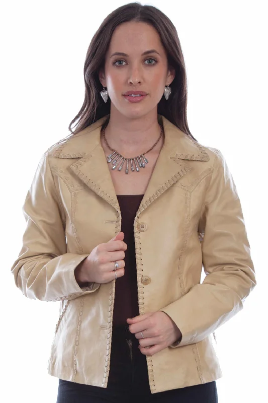 Scully Womens Whip Stitch Cream Leather Leather Jacket